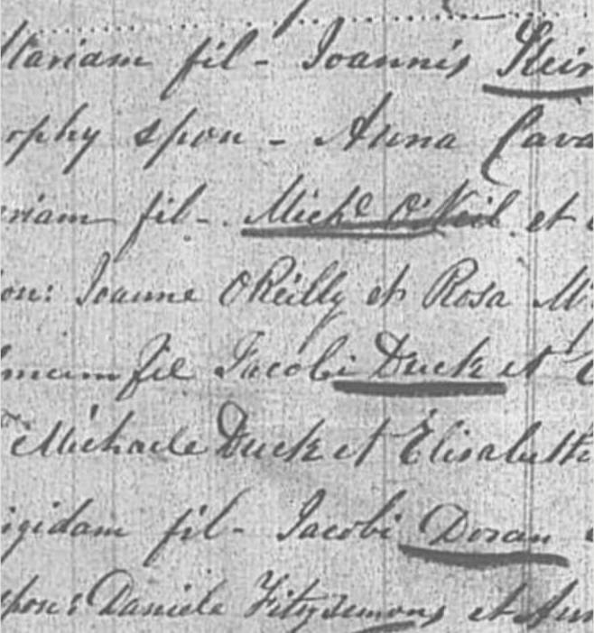 A page from a Latin parish baptism register, 1854 to 1855, in faded handwriting